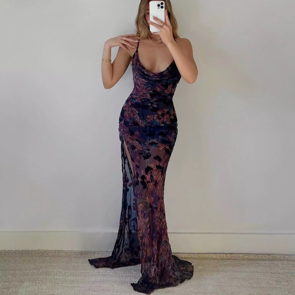 BRAND NEW - Cowl Cross Back Dress in Burn Out Floral